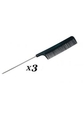 3 x PROFESSIONAL FINE TOOTHED METAL PIN TAIL COMB FOR MULTI PURPOSE USE